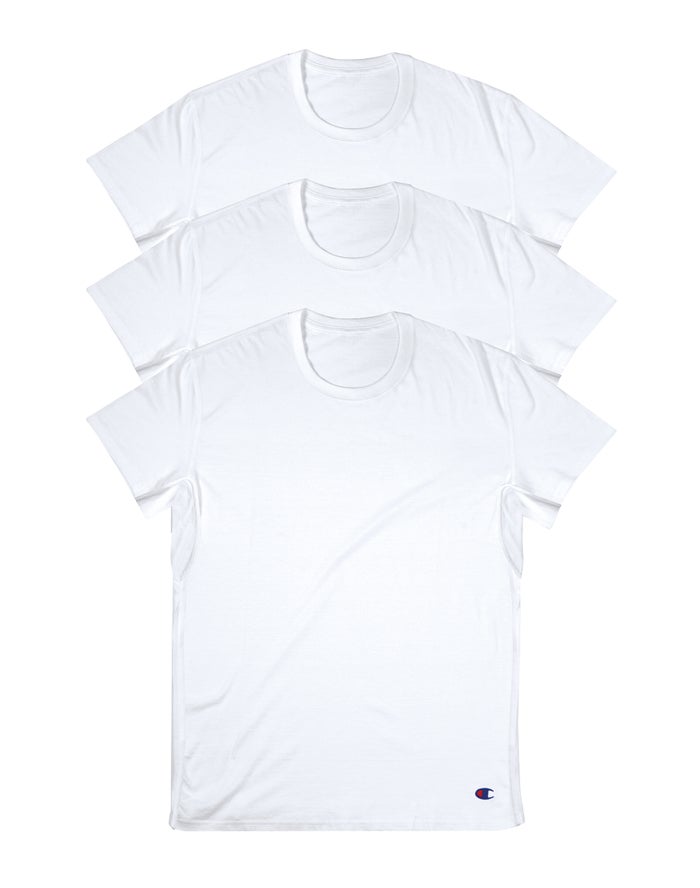 Champion Mens T-Shirt NZ - Vented Crew Undershirts 3-Pack White ( 1435-YVUOB )